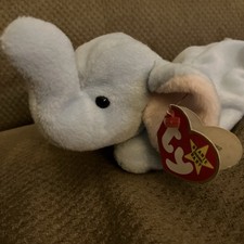 RARE Error tags Beanie Baby Peanut Light Blue Elephant 1st release first ed