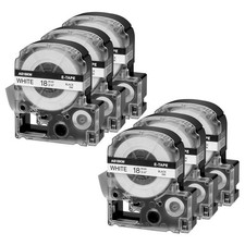 18mm Black on White Label Compatible for K-Sun 218BW Epson SS18KW Tape x6PCS