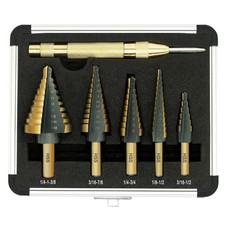 Step Drill Bit Set - Black and Gold, 6 Pcs High Speed Steel Unibit Drill... 