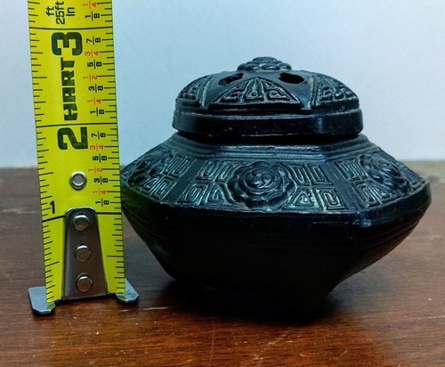Quemador de incienso de cerámica japonés de preguerra con tapa de aproximadamente 3" - Imagen 14 de 15