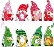 Valentines  St Patricks Day Decorations, 4 Pcs Double-Sided Love  Luck Gnome W