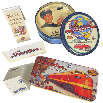 Fossil Streamliner Cruise-O-Matic 2 Vtg Watch Tin Lot + Train Whistle NO WATCHES
