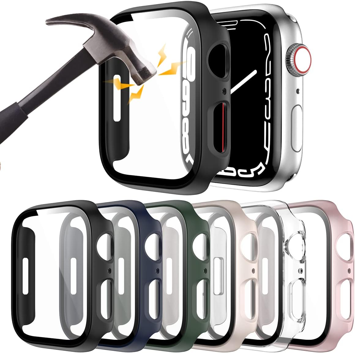 6 Pack Hard PC Case with Tempered Glass Screen Protector for Apple Watch 44mm