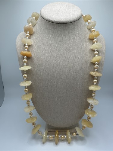 Jay King Chunky Natural Citrine & Genuine Peach & White Pearl 925 Necklace