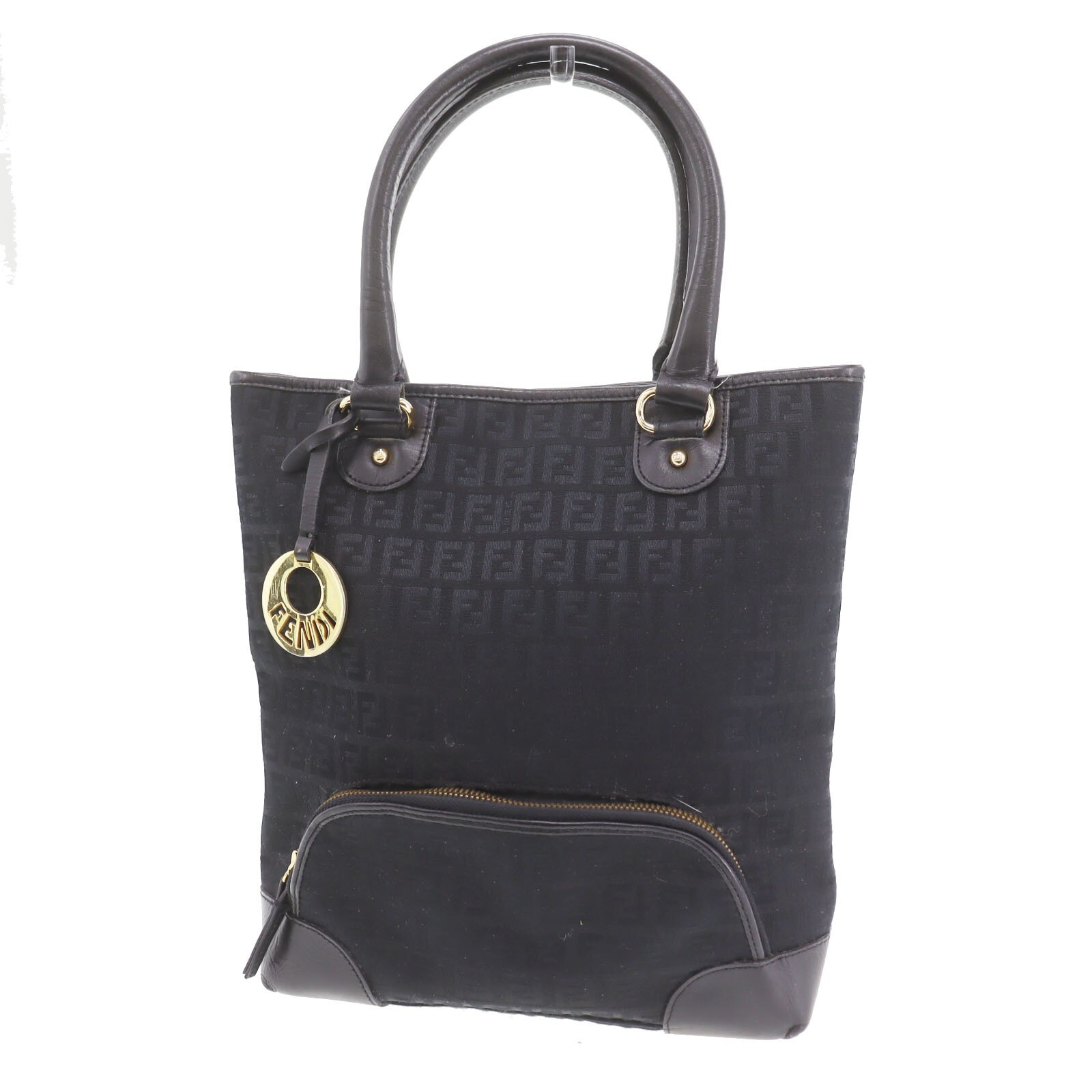 FENDI Zucca Used Handbag Black Canvas Italy Vintage #AG624 S