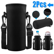 2X Water Bottle Carrier Bag Insulated Case Pouch Cover Shoulder Strap Adjustable