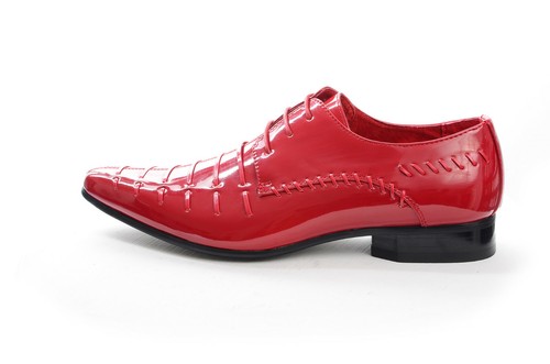 Men's Italian Patent Leather Look Spats Brogues Lace-Up Shoes Red | Size 11 - Picture 2 of 7