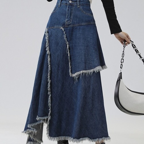 Mujer Harajuku Vaquero Suelto Cintura Alta Jeans Línea A Falda Ropa de calle - Imagen 6 de 16