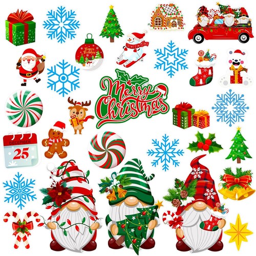 28 Pcs Christmas Refrigerator Magnets Decorations Gnome Christmas Tree Snowfl...