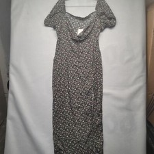 PRETTYLITTLETHING Womens Black Short Sleeve Ditsy Floral Pullover Midi Dress 12