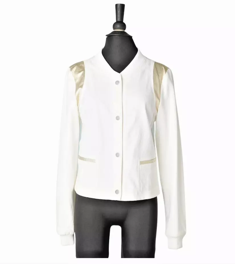 CHANEL Boutique, Bomber Jacket in White Linen and Gold Lurex - Image 2 of 4