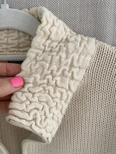 United Colors Of Benetton L Zip Up Sweater Wool Blend Soft Ivory Knit Italy - Picture 8 of 15