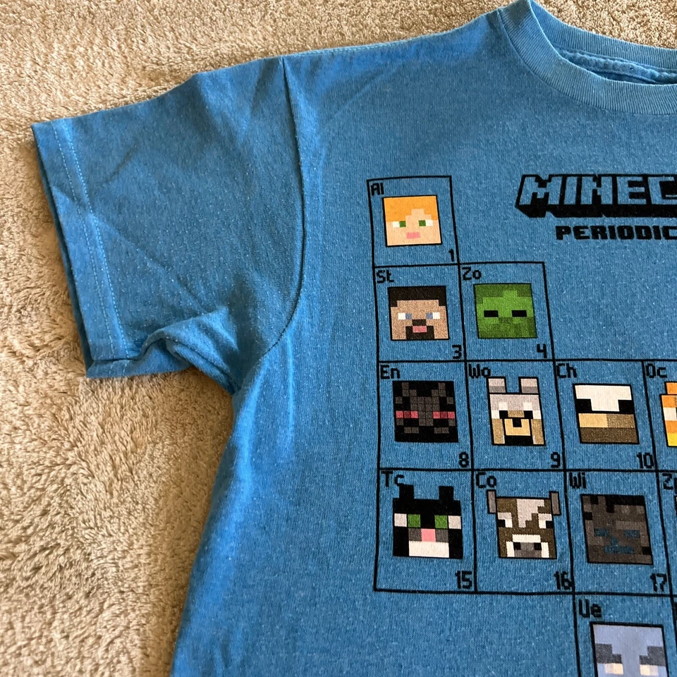 Minecraft Boys Blue Periodic Table Creeper Zombie Steve Short Sleeve Shirt 10-12 - Image 4 of 4