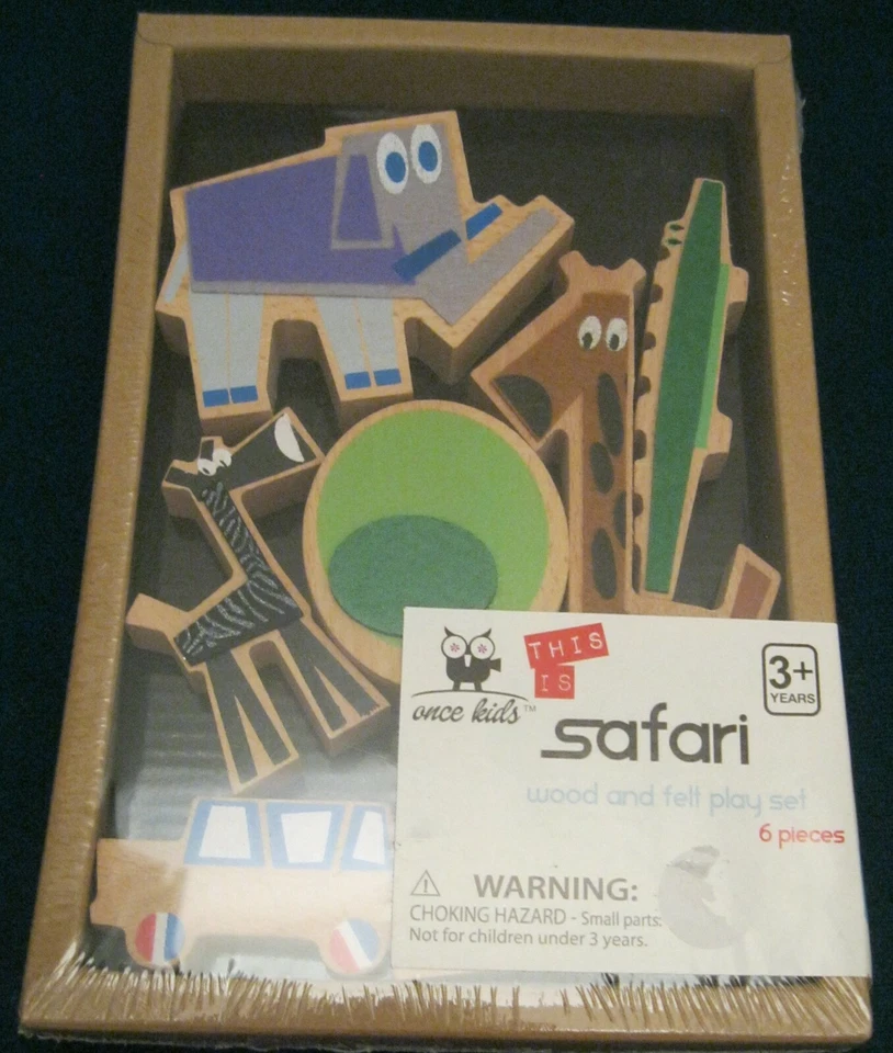 ONCE KIDS SAFARI WOOD AND FELT PLAY SET 6 PIECE FOR AGES 3 & UP BRAND NEW SEALED - Image 2 of 3