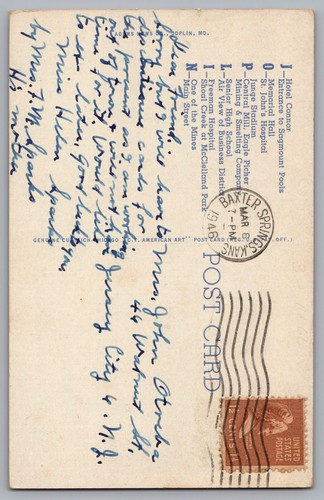 Postcard Greetings From Joplin, Missouri, Large Letter - Picture 2 of 2