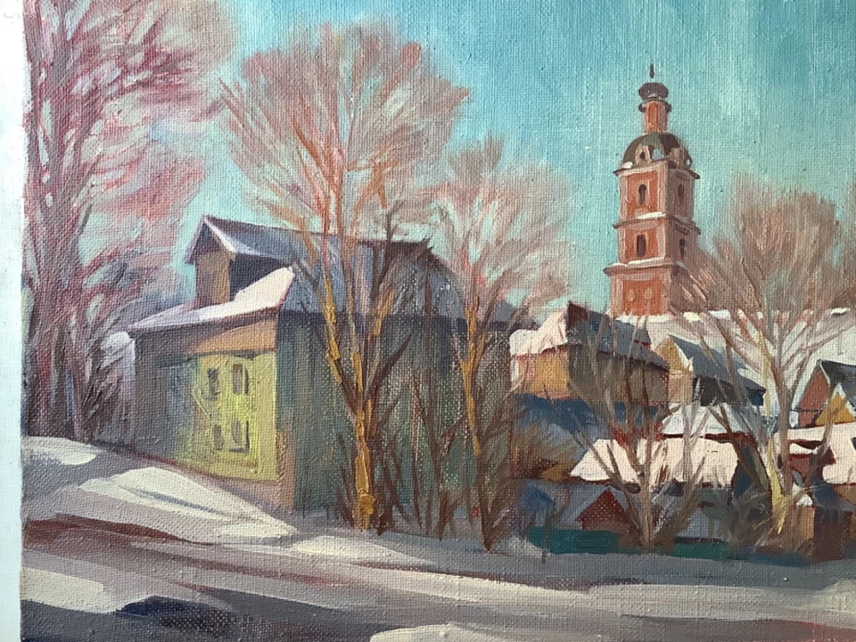 ANTIGUO PAISAJE RUSO EN INVIERNO - GRAN PINTURA AL ÓLEO IMPRESIONISTA FIRMADA Foto 4 de 4