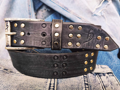 ISHAOR Leather Belt for Men Brown with Blue wash Gift Handmade FREE SHIPPING
