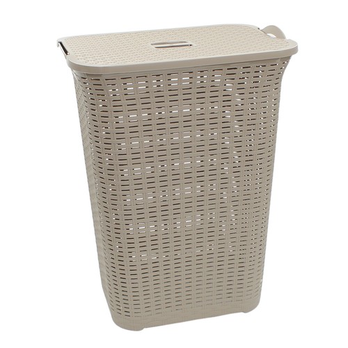 75L Laundry Hamper Storage Linen Clothes Washing Basket Lid Plastic Rattan Style - Picture 3 of 4