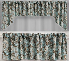 Brown Teal Paisley Valances, Curtains or Swags