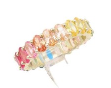 925 Sterling Silver Vintage Ring Multi Color Oval Cut CZ 360 Band Sz 8 RG28427