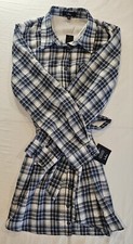 Lulus Blue Plaid Tie Front Sriped Shirt Mini Dress Size XL NWT