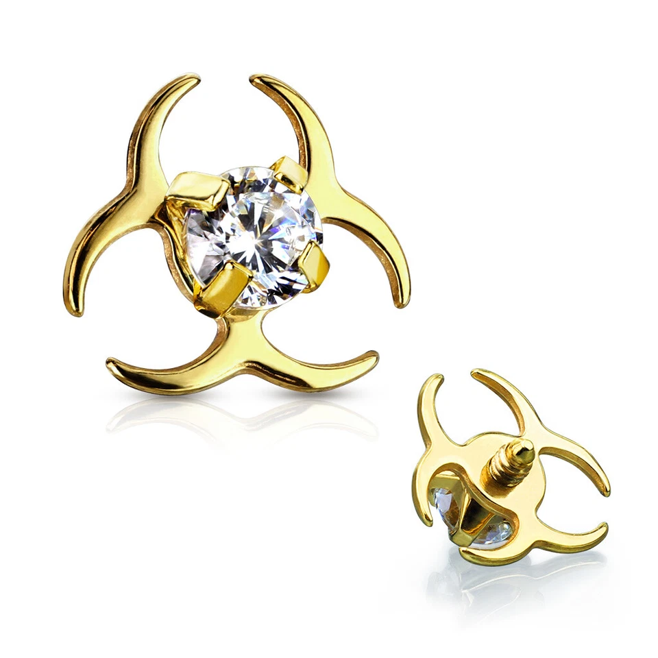 Tapa de anclaje dérmico roscada interna símbolo de riesgo biológico central de circonita cúbica de 6 mm 14G Foto 4 de 4