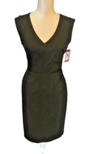 VINCE CAMUTO Khaki Green V-Neck Knit Sleeveless Dress w/Textured Stripes (8) NWT