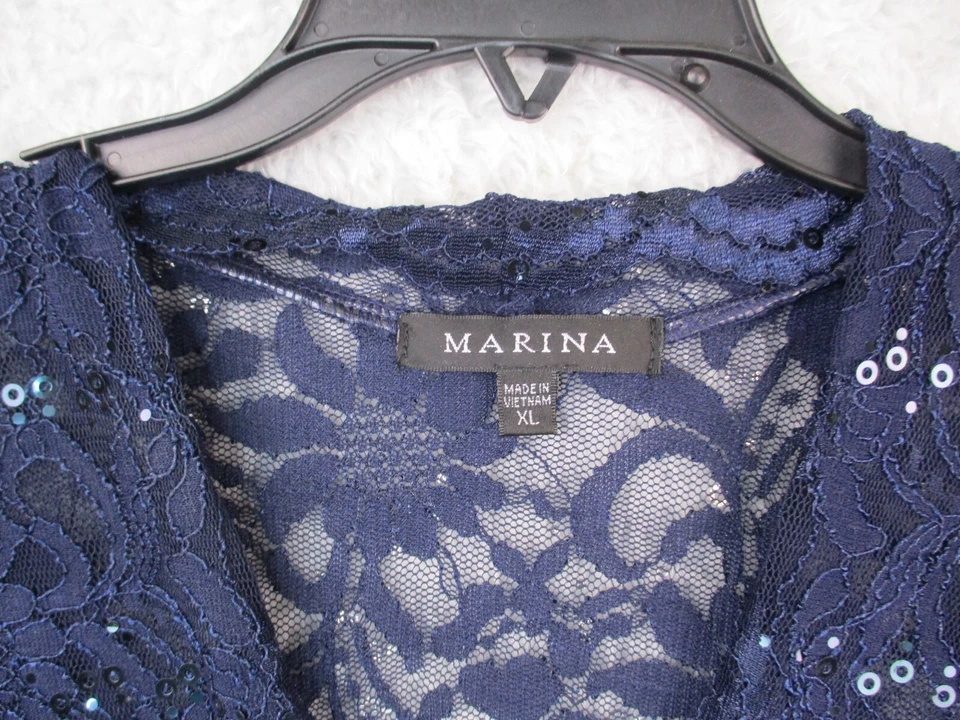 Vestido de cóctel Marina para mujer XL azul marino de encaje con lentejuelas manga larga forrado elástico Foto 2 de 4