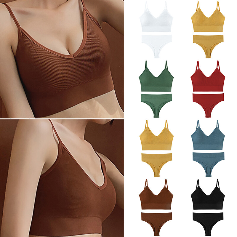 Women Bra Set Thong Seamless PantiesLow Waist Lingerie Sleepwear Push Up wi