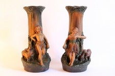 Art Nouveau by Citti - Freres "CF" Paris / Plaster Vases (32Hx 14x 14cm) Signed