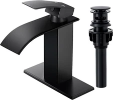 Qomolangma Waterfall Bathroom Faucet, Matte Black Modern Single Handle Bathroom
