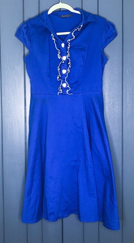 Retro Mod Anni Coco Blue Dress w Heart Buttons Fit