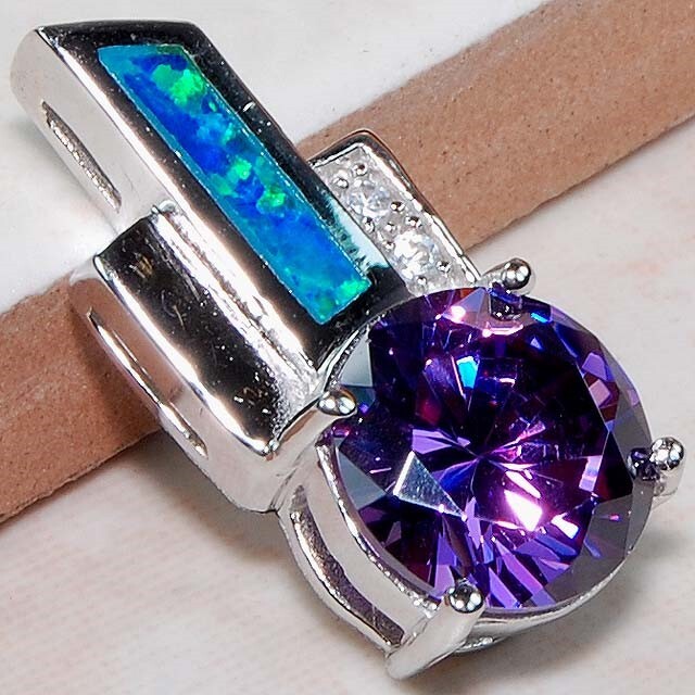 2CT Amethyst & Australian Opal Inlay 925 Sterling Silver Pendant OP1