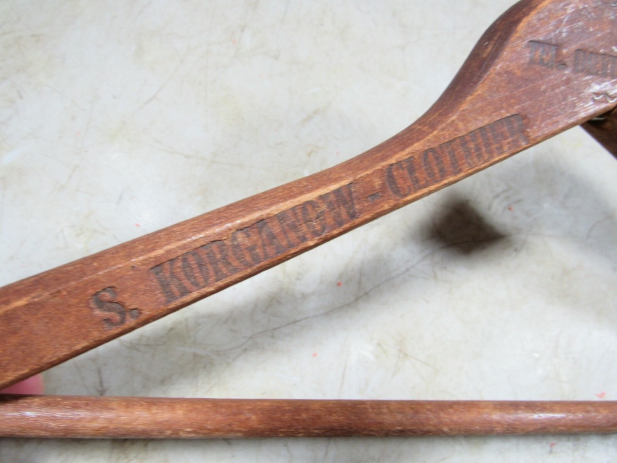 Vintage/Antique Wooden Clothes Hanger S Korganow Clothier 73 Canal