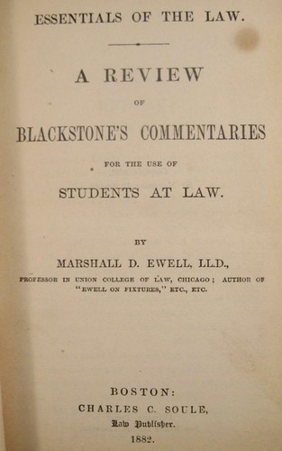 Essentials Of The Law Review Of Blackstones Commentaries Book 1882 Ewell O AS IS - Picture 9 of 12