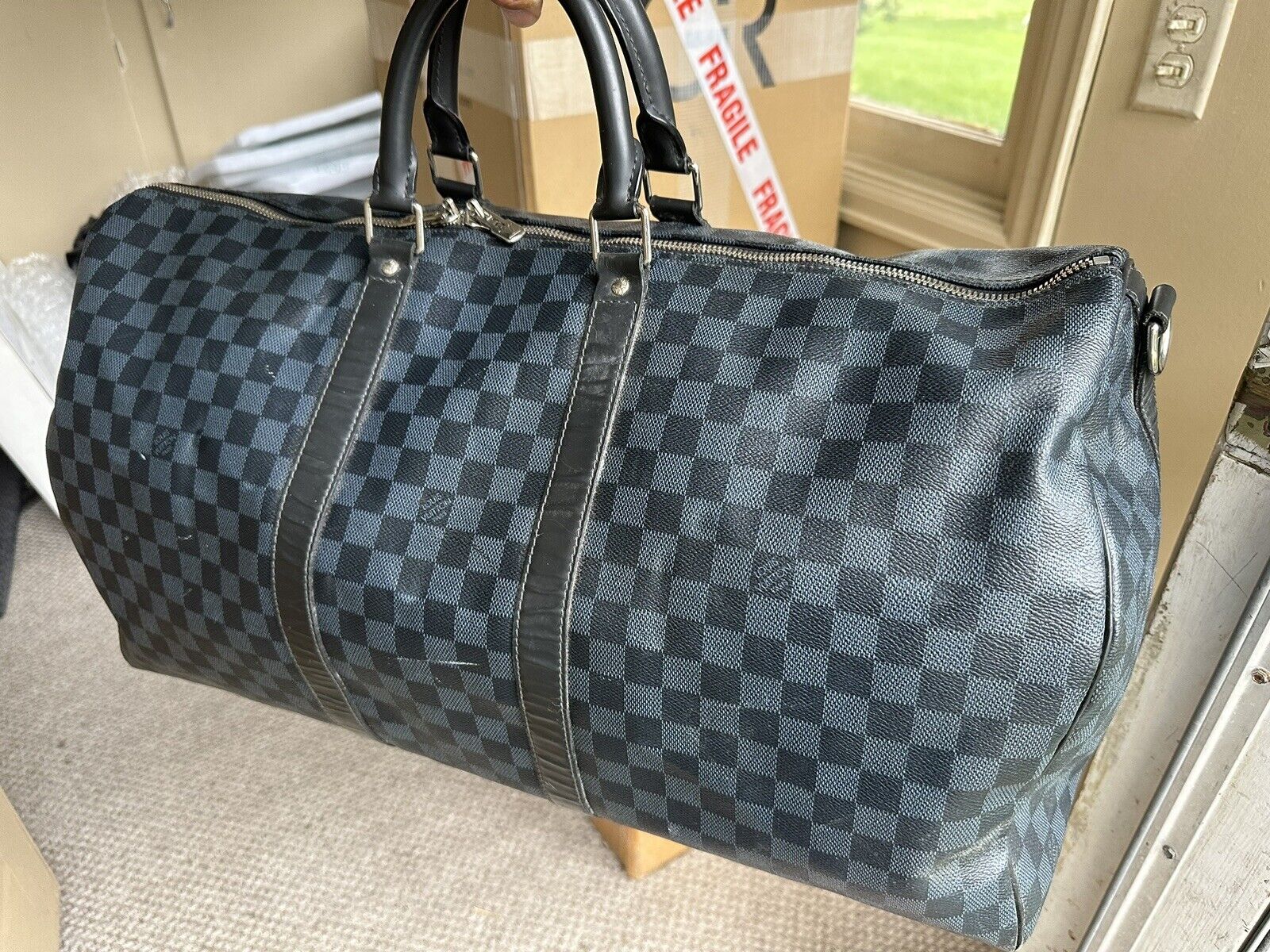 Louis Vuitton Keepall Bandouliere Damier Cobalt 55 Black/Cobalt for Women