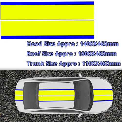 Blue Yellow Stripe Roof Trunk Deco Stickers Universal Vinyl Racing Decal 1K