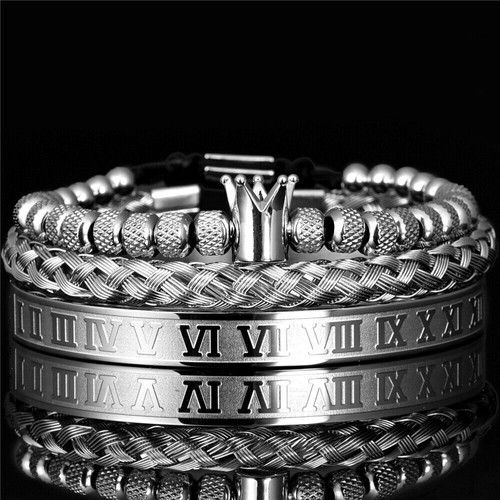 Royal King Crown Men Bracelet CZ Pave 14Kt Gold Filled Lion Sould Amulet Bangles - Picture 22 of 23