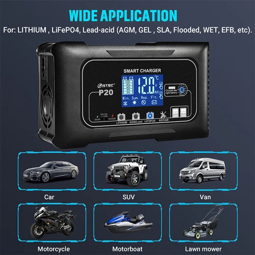 20A 12V 24V 20 Amp Car Battery Smart Charger for Lead Acid AGM LiFePo4 battery - Picture 9 of 16