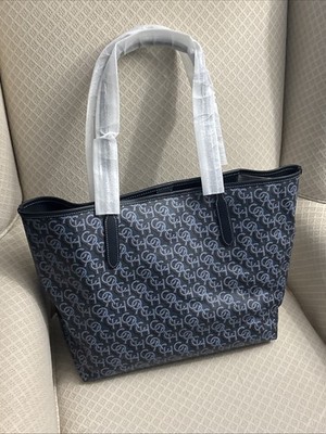 NWT Coach CF342 Monogram City Tote Navy Light Blue Coated Canvas