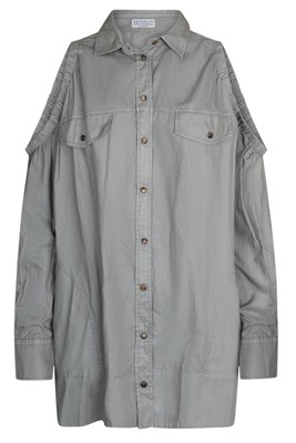 Brunello Cucinelli Blouse Shirt Off Shoulder Cotton Oversized M