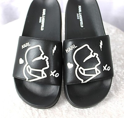 Karl Lagerfeld Paris Slide Sandals Black Graphic Logo  display picture 3