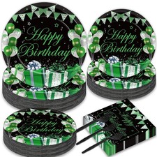 gisgfim 200PCS Green and Black Silver Happy Birthday Party Decorations Birthd...