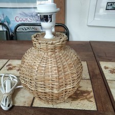 Vintage Mini Tischlampe Ikea Natur Rattan Optik Korbgeflecht rund