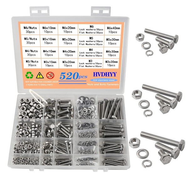Schrauben Und Muttern Set M3-M6 Sechskantschrauben Edelstahl 520Pcs Mit-image