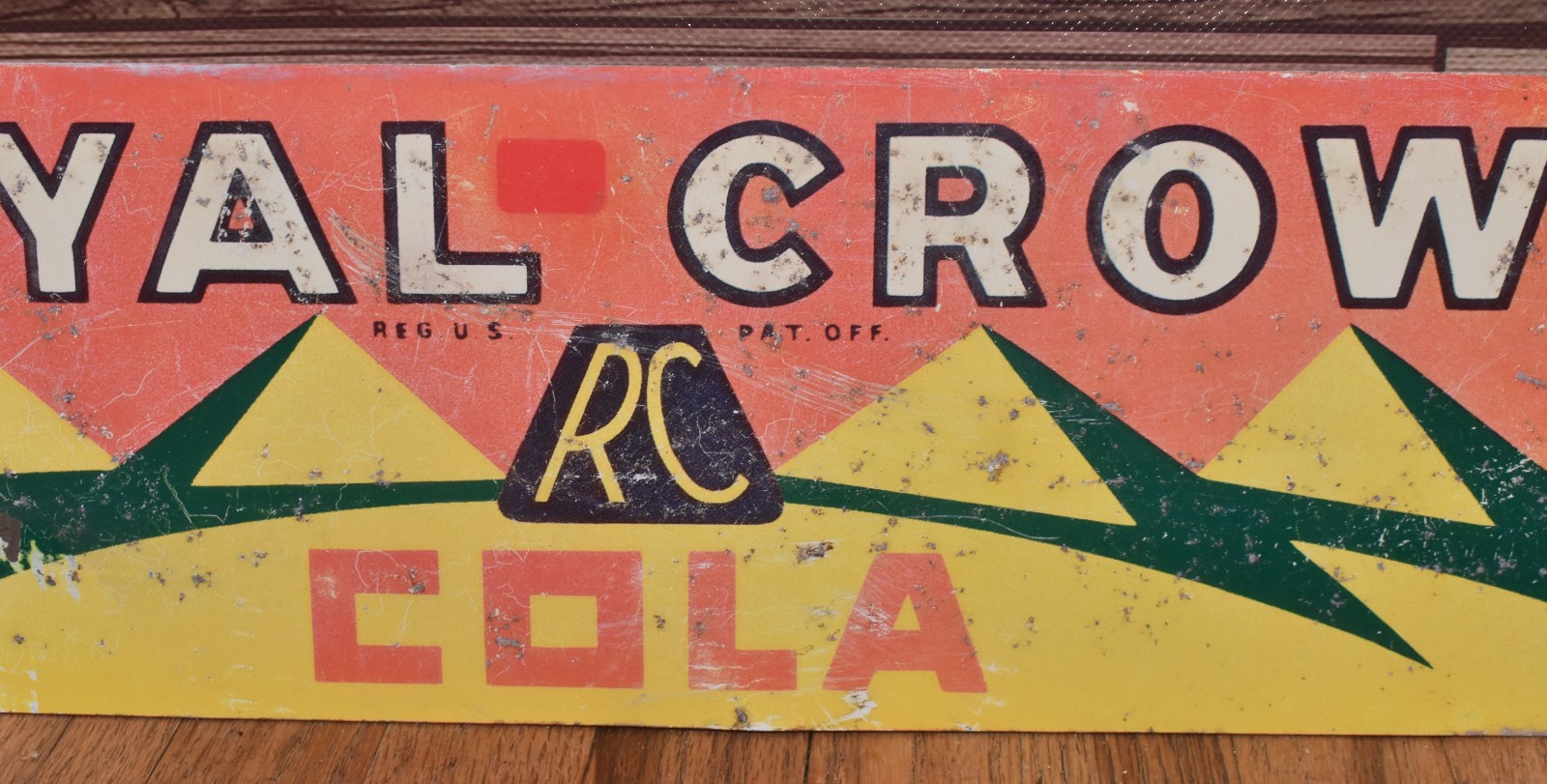 RARE VIntage 1940s We Serve Ice Cold Royal Crown RC Cola Soda Advertising Sign