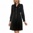 New Nanette Lepore Black Drop Waist Long Sleeve Brass Snap Front Shirtdress 10