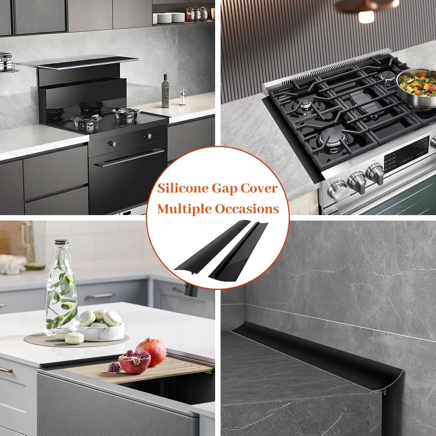 2 Pack Silicone Stove Counter Gap Covers 21" Heat Resistant Black