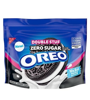   New Oreo DOUBLE STUF ZERO SUGAR Chocolate Free Aspartame Creme Cookies 8oz