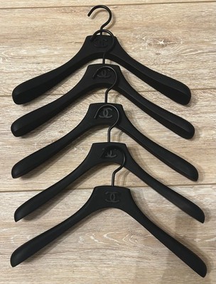 Authentic CHANEL Black CC Logo Plastic Clothes Hangers Set of 5 Boutique Display